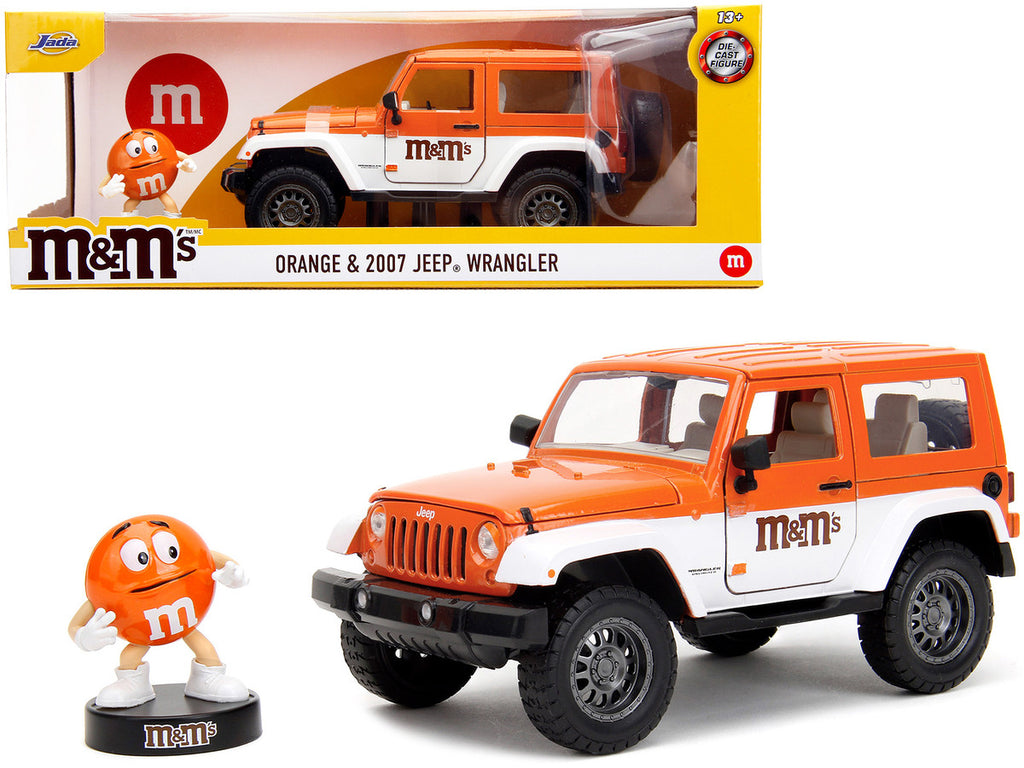 2007 Jeep Wrangler Orange Metallic and White and Orange M&M Diecast Figure "M&M's" "Hollywood Rides" Series 1/24 Diecast Model Car by Jada-0