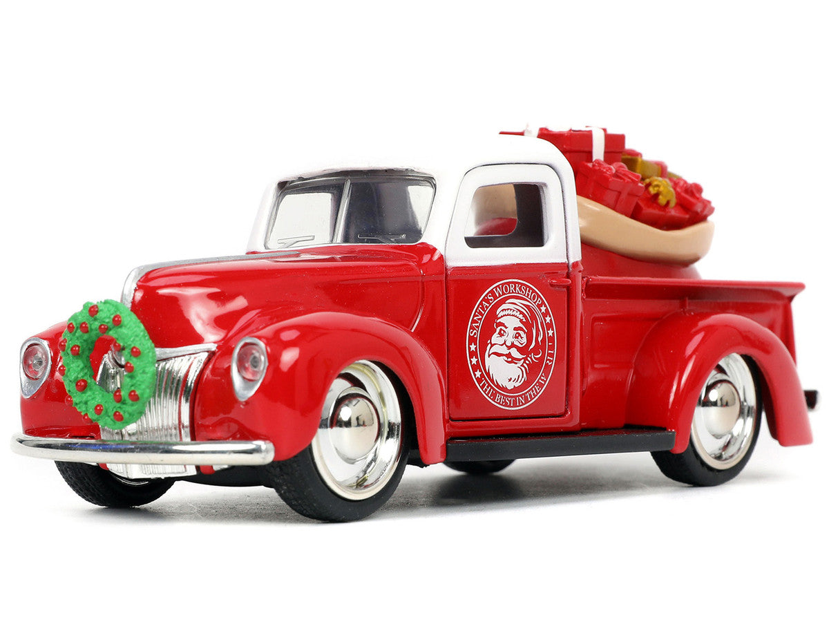 1941 Ford Pickup Truck Red and White "Santa's Workshop" and 1957 Chevrolet Bel Air Red Metallic and White "Express 25" with Mr. and Mrs. Santa Claus Diecast Figures "Holiday Rides" Series 1/32 Diecast Model Cars by Jada-1