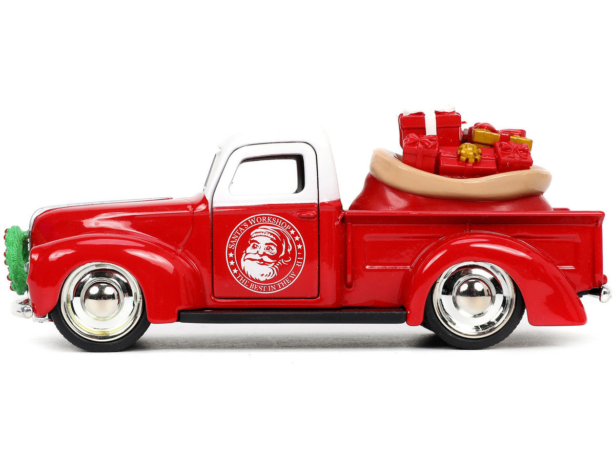 1941 Ford Pickup Truck Red and White "Santa's Workshop" and 1957 Chevrolet Bel Air Red Metallic and White "Express 25" with Mr. and Mrs. Santa Claus Diecast Figures "Holiday Rides" Series 1/32 Diecast Model Cars by Jada-2