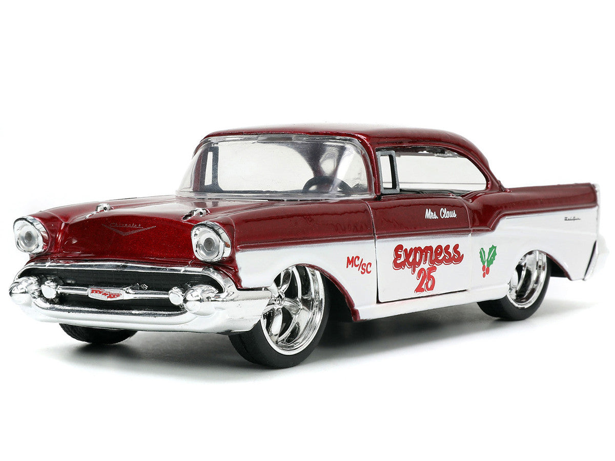 1941 Ford Pickup Truck Red and White "Santa's Workshop" and 1957 Chevrolet Bel Air Red Metallic and White "Express 25" with Mr. and Mrs. Santa Claus Diecast Figures "Holiday Rides" Series 1/32 Diecast Model Cars by Jada-3