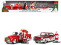 1941 Ford Pickup Truck Red and White "Santa's Workshop" and 1957 Chevrolet Bel Air Red Metallic and White "Express 25" with Mr. and Mrs. Santa Claus Diecast Figures "Holiday Rides" Series 1/32 Diecast Model Cars by Jada-0