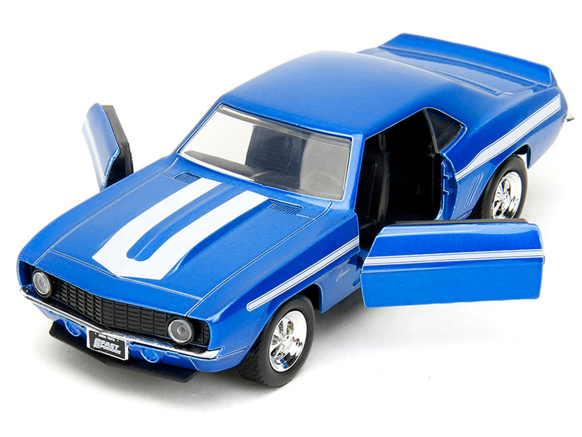 1969 Chevrolet Camaro Blue Metallic with White Stripes "2 Fast 2 Furious" (2003) Movie "Fast & Furious" Series 1/32 Diecast Model Car by Jada-3
