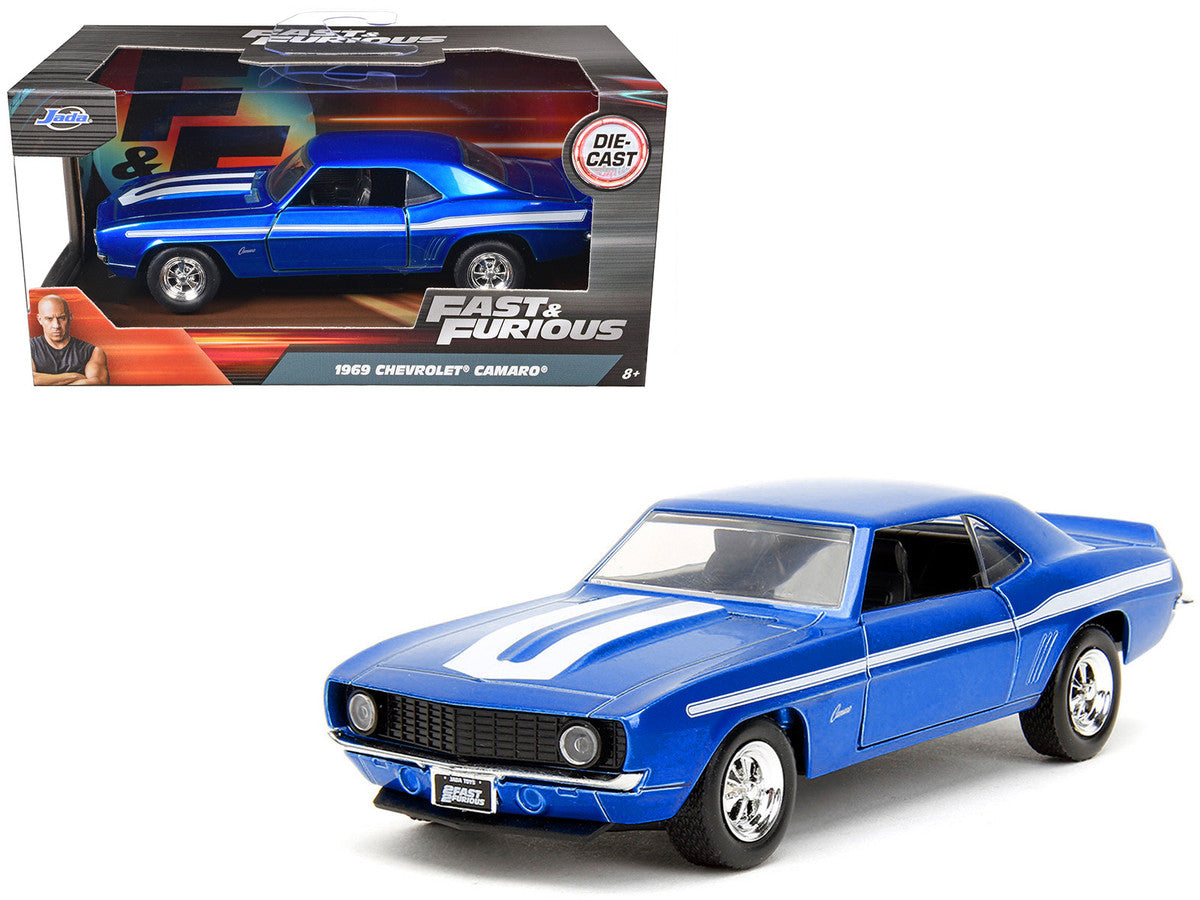 1969 Chevrolet Camaro Blue Metallic with White Stripes "2 Fast 2 Furious" (2003) Movie "Fast & Furious" Series 1/32 Diecast Model Car by Jada-4