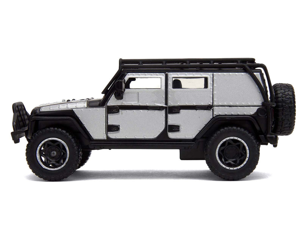 Tej's Jeep Wrangler Custom Silver Metallic with Black Top and Roof Rack "Furious 7" (2015) Movie "25 Years of Fast & Furious" Series 1/32 Diecast Model Car by Jada-1