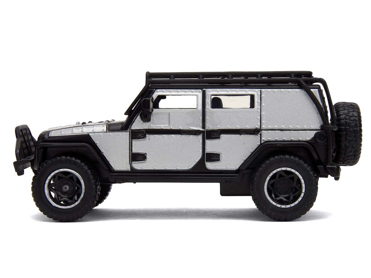 Tej's Jeep Wrangler Custom Silver Metallic with Black Top and Roof Rack "Furious 7" (2015) Movie "25 Years of Fast & Furious" Series 1/32 Diecast Model Car by Jada-1