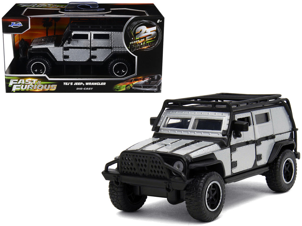 Tej's Jeep Wrangler Custom Silver Metallic with Black Top and Roof Rack "Furious 7" (2015) Movie "25 Years of Fast & Furious" Series 1/32 Diecast Model Car by Jada-0
