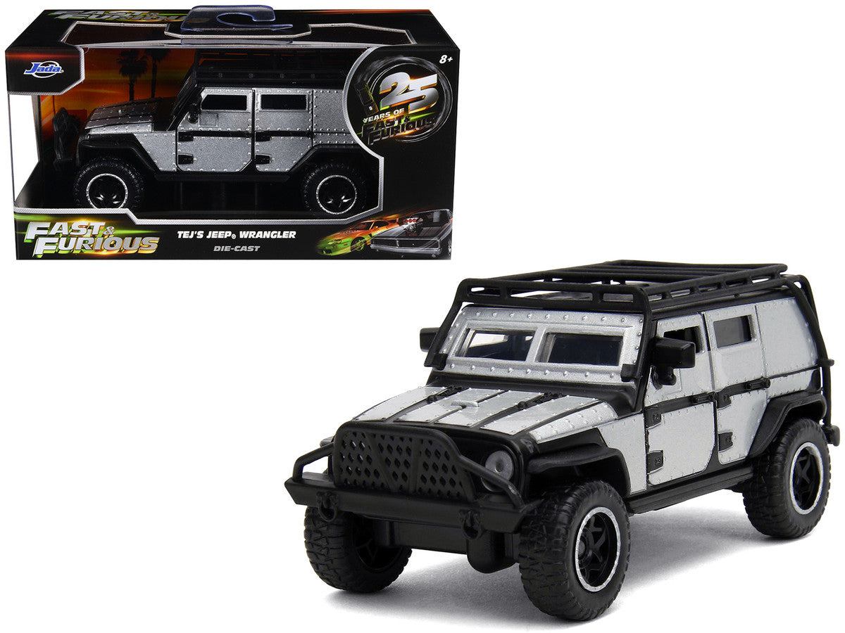 Tej's Jeep Wrangler Custom Silver Metallic with Black Top and Roof Rack "Furious 7" (2015) Movie "25 Years of Fast & Furious" Series 1/32 Diecast Model Car by Jada-0