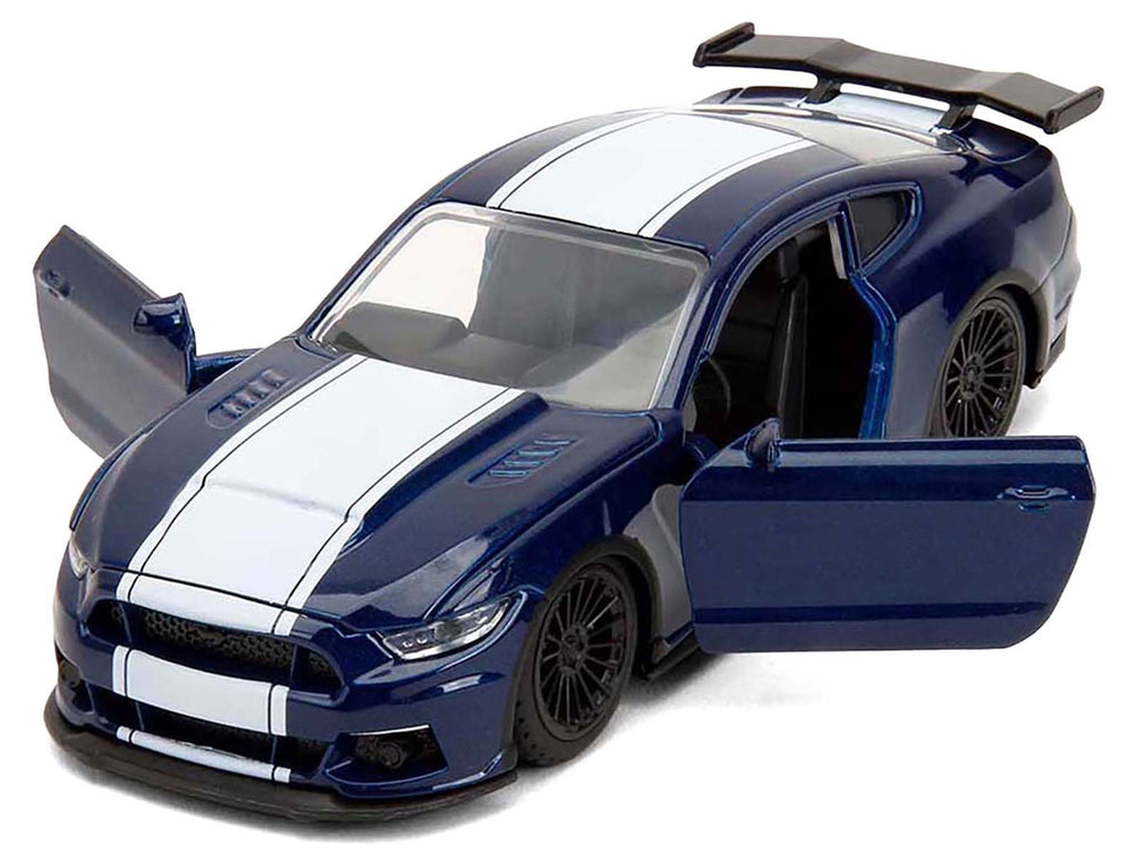 2016 Ford Mustang GT Dark Blue Metallic with White Stripe "F9" (2021) Movie "25 Years of Fast & Furious" Series 1/32 Diecast Model Car by Jada-1