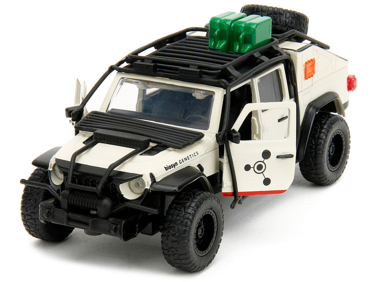 Jeep Gladiator Pickup Truck with Equipment Shell Beige with Graphics "Biosyn Genetics" "Jurassic World Dominion" (2022) Movie "Hollywood Rides" Series 1/32 Diecast Model Car by Jada-1