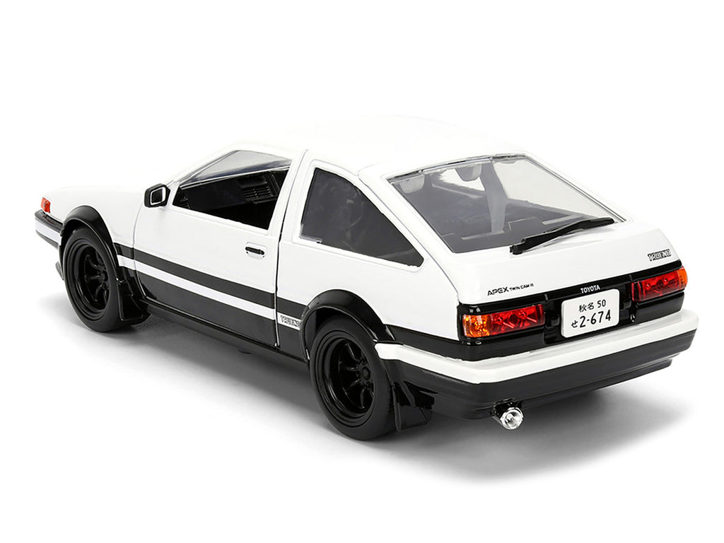 Toyota Trueno (AE86) RHD (Right Hand Drive) White and Black with Graphics and Takumi Diecast Figure "Initial D" (1998-2021) TV Series "Anime Hollywood Rides" Series 1/24 Diecast Model by Jada-3