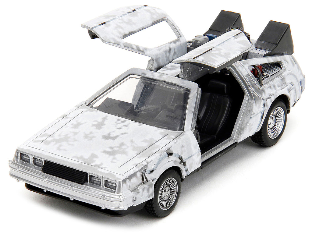 DMC DeLorean Time Machine Brushed Metal (Frost Version) "Back to the Future" (1985) Movie "Hollywood Rides" Series 1/32 Diecast Model Car by Jada-1