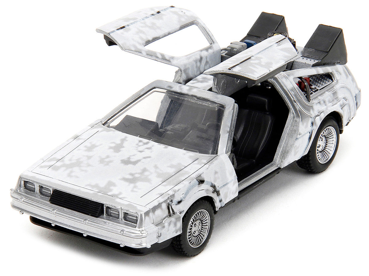 DMC DeLorean Time Machine Brushed Metal (Frost Version) "Back to the Future" (1985) Movie "Hollywood Rides" Series 1/32 Diecast Model Car by Jada-1