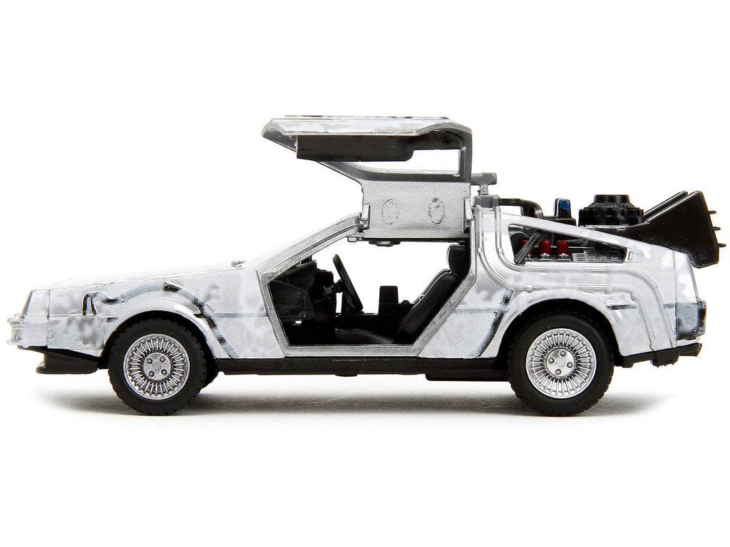 DMC DeLorean Time Machine Brushed Metal (Frost Version) "Back to the Future" (1985) Movie "Hollywood Rides" Series 1/32 Diecast Model Car by Jada-2