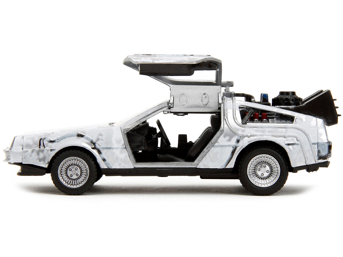 DMC DeLorean Time Machine Brushed Metal (Frost Version) "Back to the Future" (1985) Movie "Hollywood Rides" Series 1/32 Diecast Model Car by Jada-2