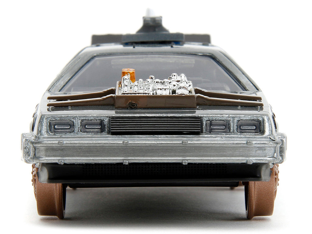DeLorean DMC (Time Machine) Brushed Metal Train Wheel Version "Back to the Future Part III" (1990) Movie "Hollywood Rides" Series 1/32 Diecast Model Car by Jada-4