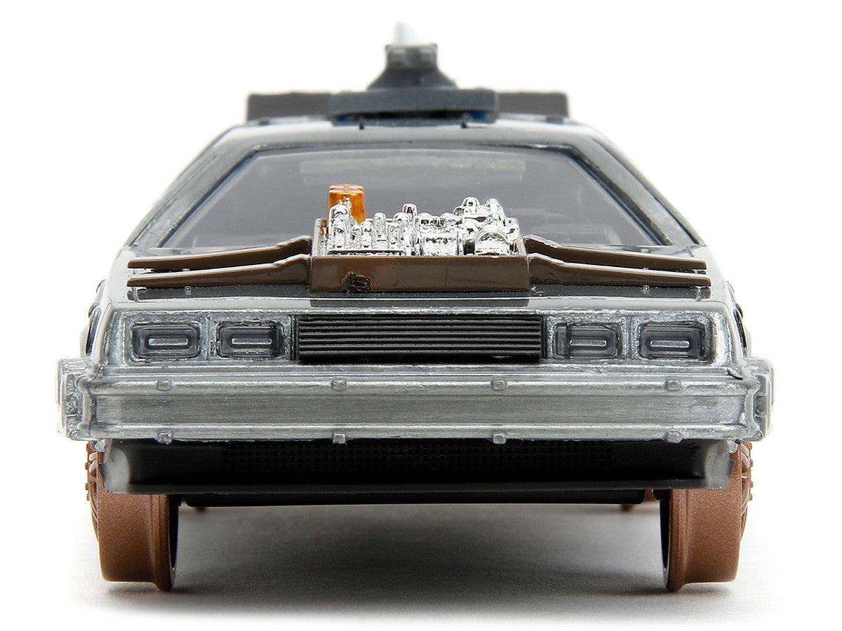 DeLorean DMC (Time Machine) Brushed Metal Train Wheel Version "Back to the Future Part III" (1990) Movie "Hollywood Rides" Series 1/32 Diecast Model Car by Jada-4