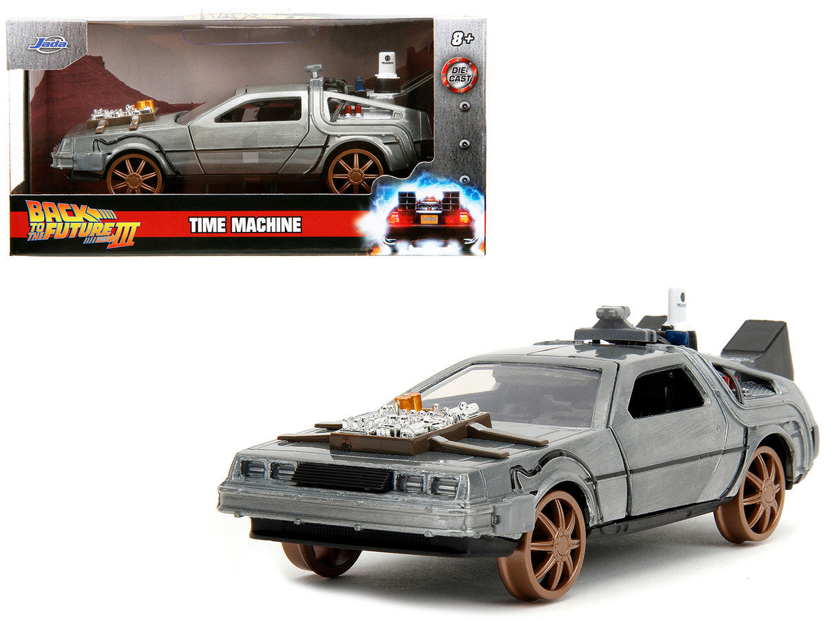 DeLorean DMC (Time Machine) Brushed Metal Train Wheel Version "Back to the Future Part III" (1990) Movie "Hollywood Rides" Series 1/32 Diecast Model Car by Jada-0
