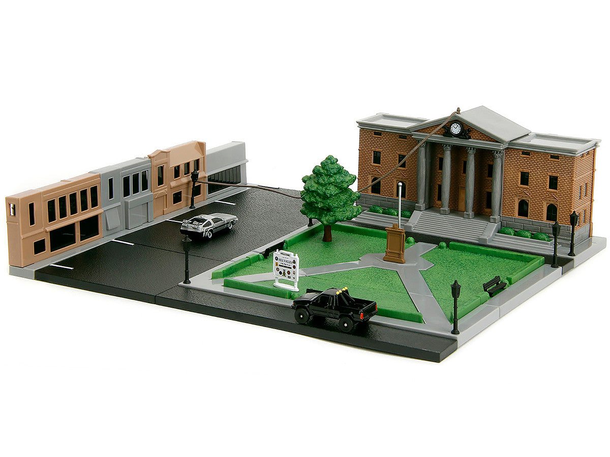 Hill Valley Courthouse Diorama with Black Pickup Truck and Delorean "Back to the Future" (1985) Movie "Nano Scene" Series Model by Jada-3