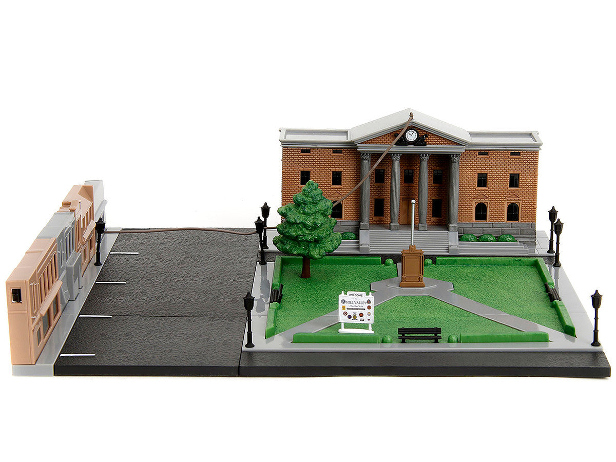 Hill Valley Courthouse Diorama with Black Pickup Truck and Delorean "Back to the Future" (1985) Movie "Nano Scene" Series Model by Jada-1