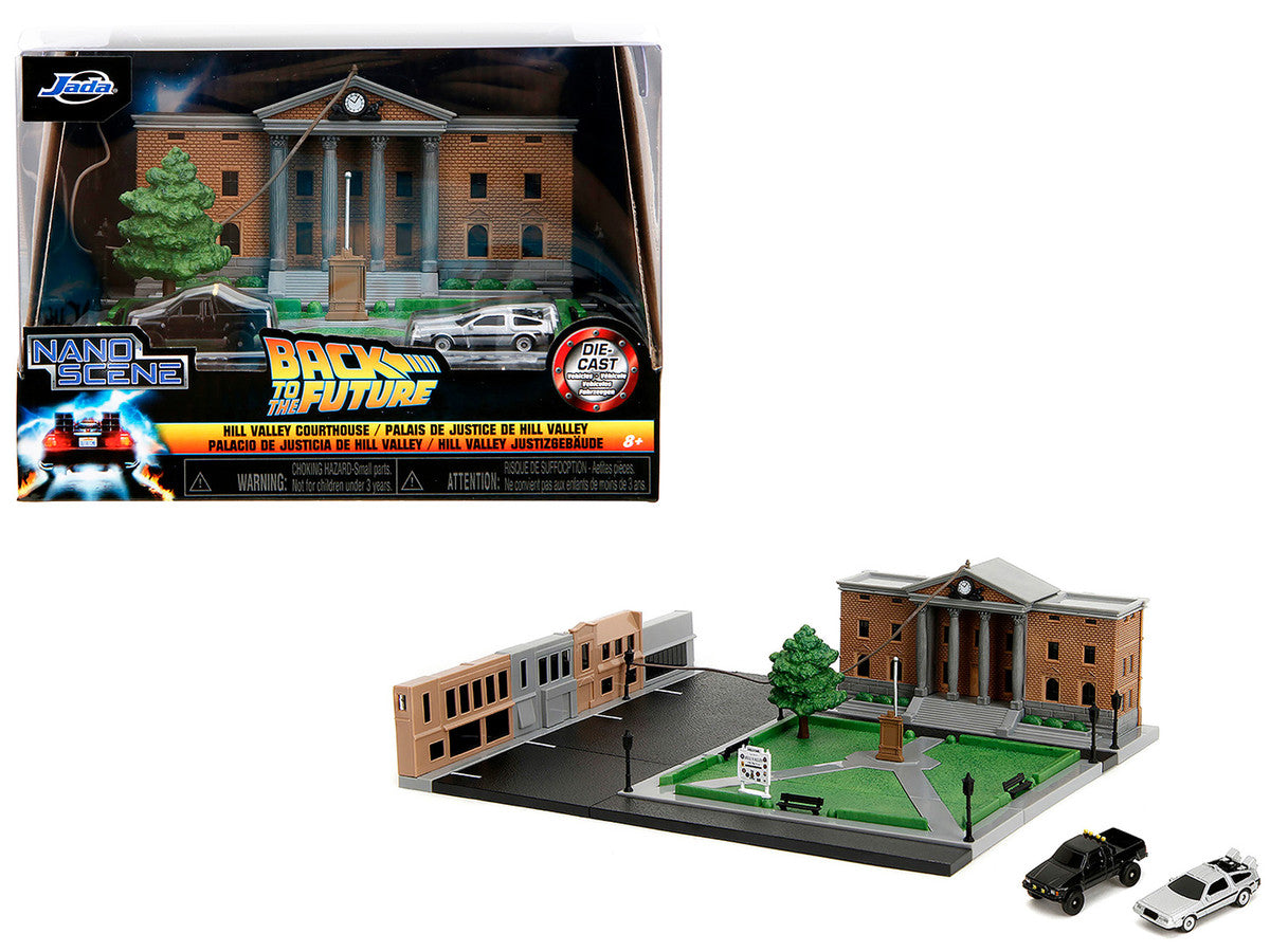 Hill Valley Courthouse Diorama with Black Pickup Truck and Delorean "Back to the Future" (1985) Movie "Nano Scene" Series Model by Jada-4