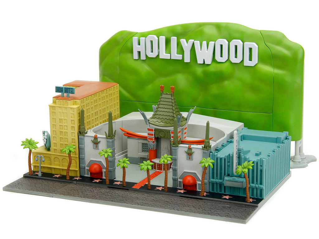 "Hollywood 100" Walk of Fame Diorama with Pink Convertible and Double-Decker Bus "Nano Scene" Series model by Jada-3