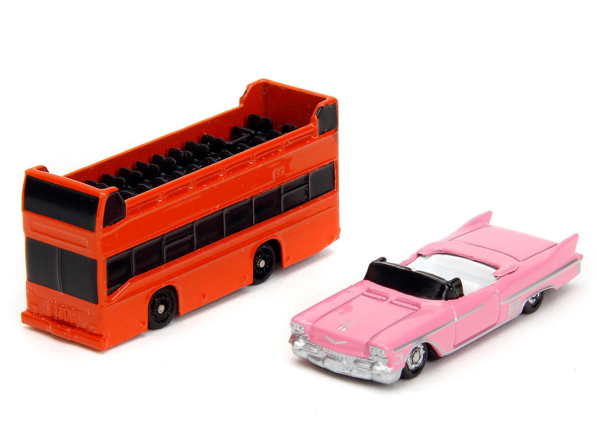 "Hollywood 100" Walk of Fame Diorama with Pink Convertible and Double-Decker Bus "Nano Scene" Series model by Jada-1