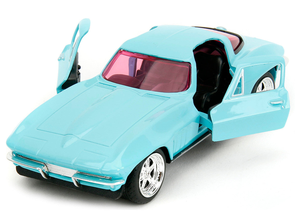 1966 Chevrolet Corvette Light Blue with Pink Tinted Windows "Pink Slips" Series 1/32 Diecast Model Car by Jada-1