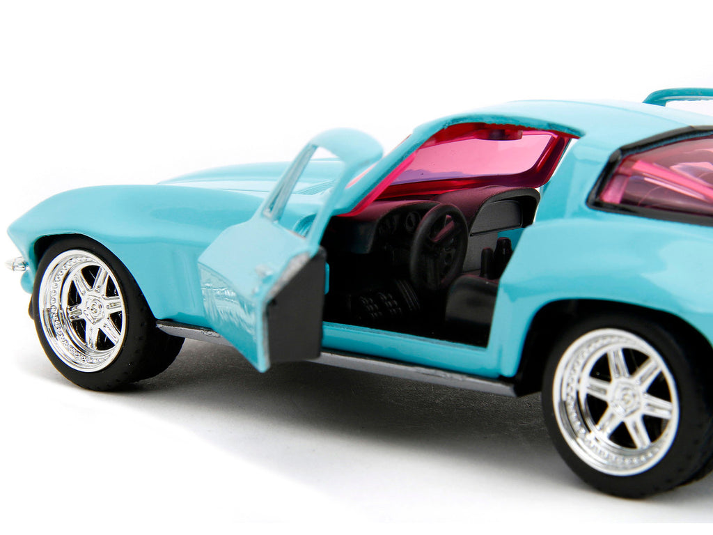 1966 Chevrolet Corvette Light Blue with Pink Tinted Windows "Pink Slips" Series 1/32 Diecast Model Car by Jada-2