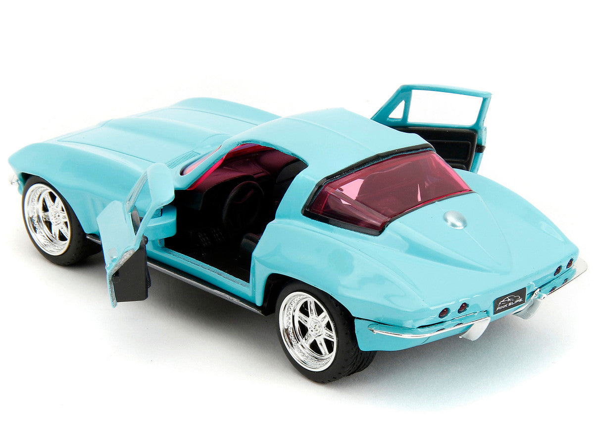 1966 Chevrolet Corvette Light Blue with Pink Tinted Windows "Pink Slips" Series 1/32 Diecast Model Car by Jada-4