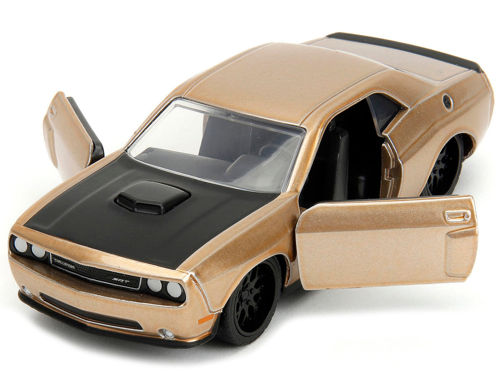 2012 Dodge Challenger SRT8 Gold Metallic with Black Hood "Pink Slips" Series 1/32 Diecast Model Car by Jada-1