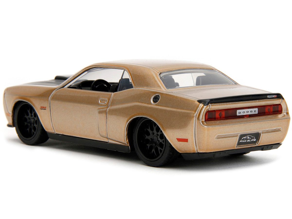 2012 Dodge Challenger SRT8 Gold Metallic with Black Hood "Pink Slips" Series 1/32 Diecast Model Car by Jada-4