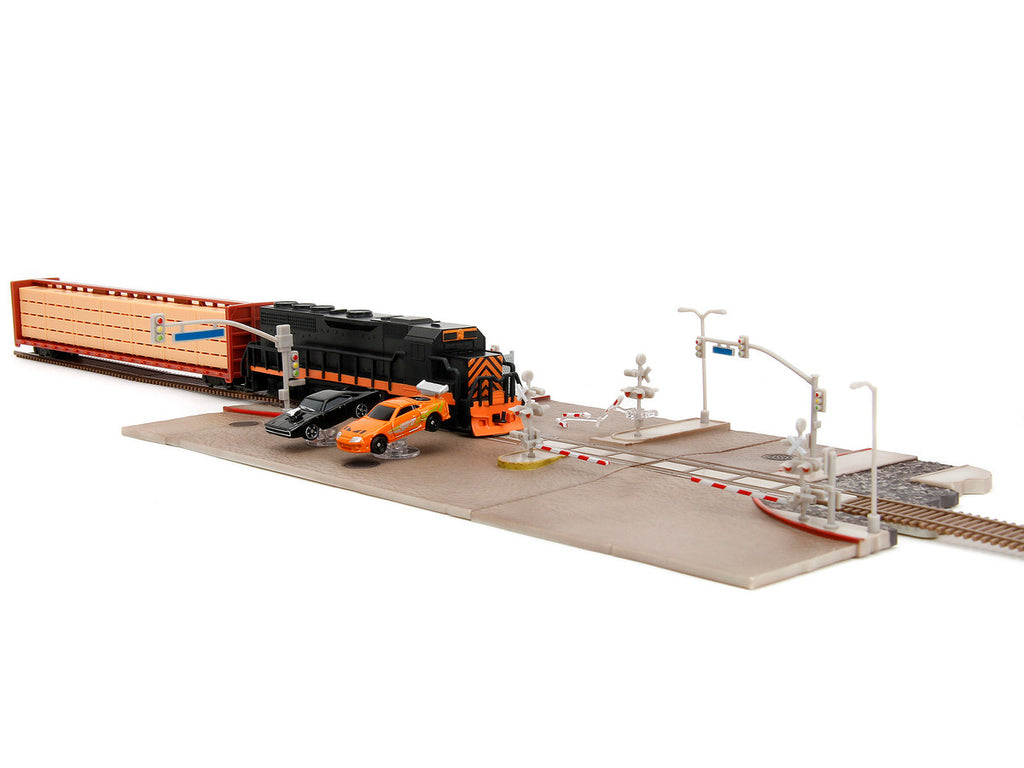 "Fast & Furious" Final Race Diorama with Toyota Supra Orange and Dodge Charger Black "Nano Scene" Series model by Jada-2