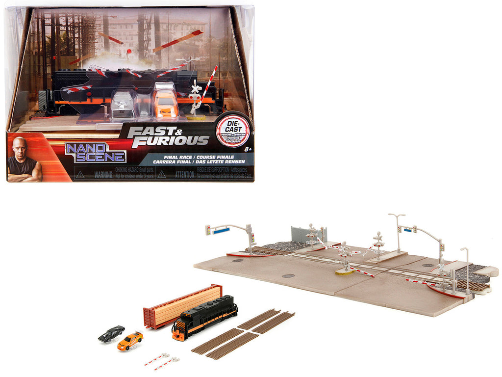 "Fast & Furious" Final Race Diorama with Toyota Supra Orange and Dodge Charger Black "Nano Scene" Series model by Jada-0