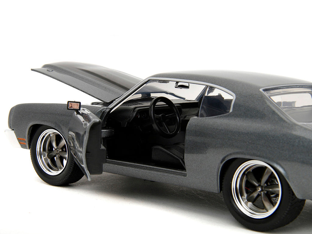 1970 Chevrolet Chevelle SS Gray Metallic with Black Stripes "Fast & Furious" (2009) Movie "Fast & Furious" Series 1/24 Diecast Model Car by Jada-2