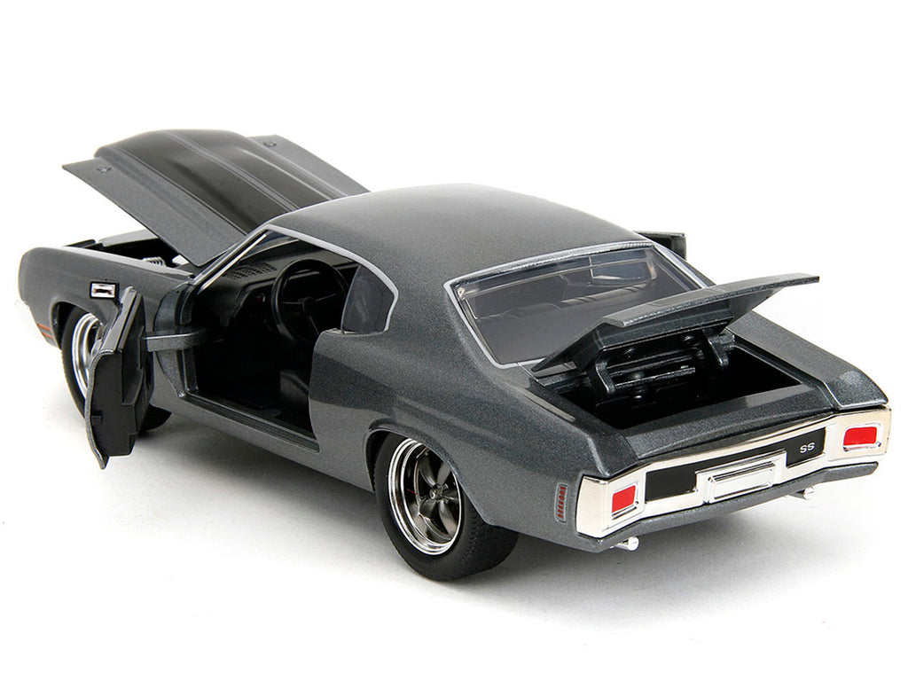 1970 Chevrolet Chevelle SS Gray Metallic with Black Stripes "Fast & Furious" (2009) Movie "Fast & Furious" Series 1/24 Diecast Model Car by Jada-4