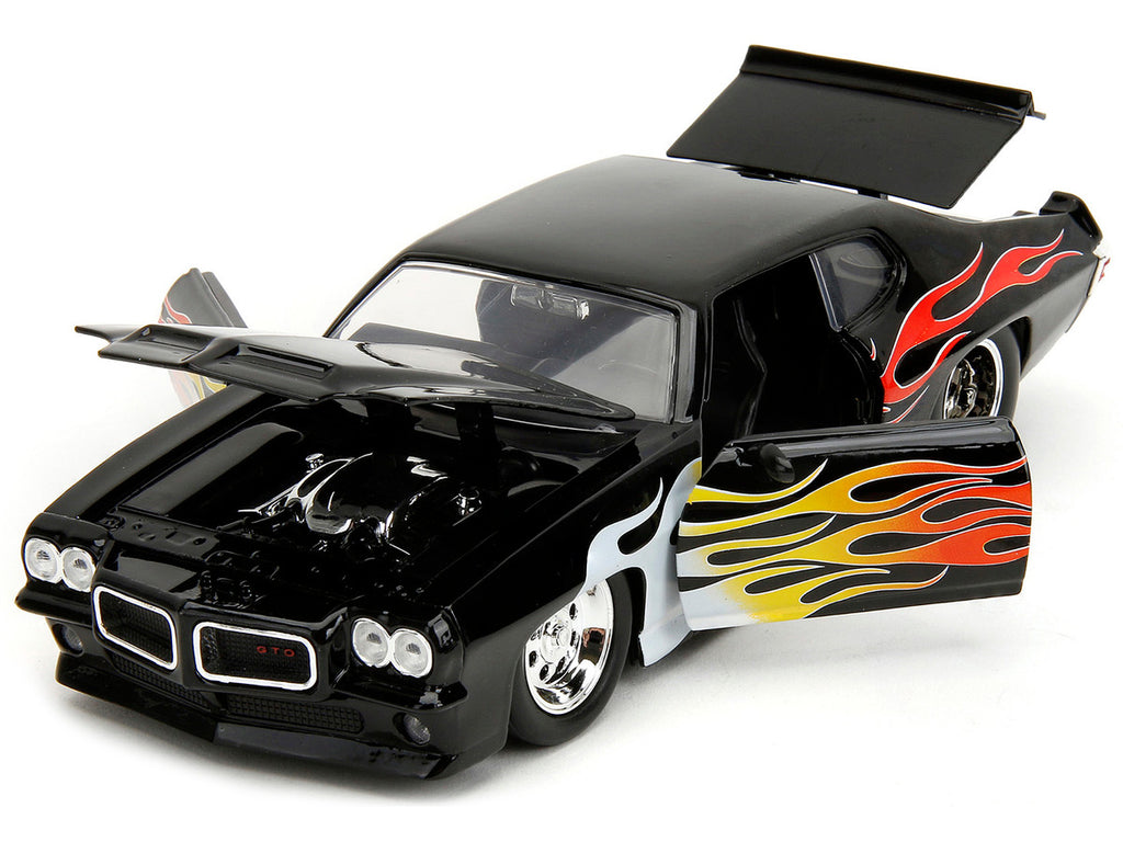 1971 Pontiac GTO Black with Flame Graphics "Bigtime Muscle" Series 1/24 Diecast Model Car by Jada-1
