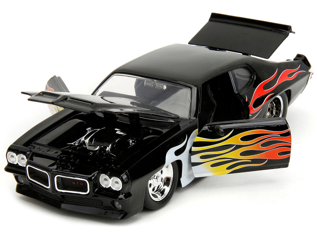 1971 Pontiac GTO Black with Flame Graphics "Bigtime Muscle" Series 1/24 Diecast Model Car by Jada-1
