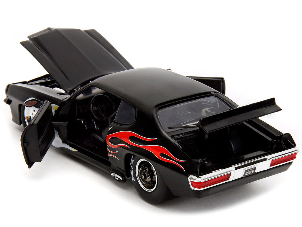1971 Pontiac GTO Black with Flame Graphics "Bigtime Muscle" Series 1/24 Diecast Model Car by Jada-3