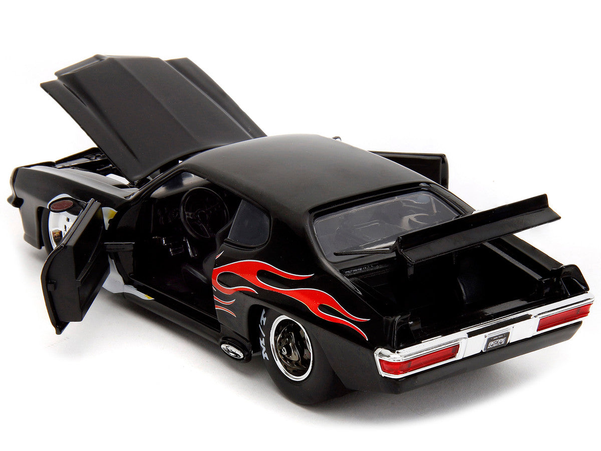 1971 Pontiac GTO Black with Flame Graphics "Bigtime Muscle" Series 1/24 Diecast Model Car by Jada-3