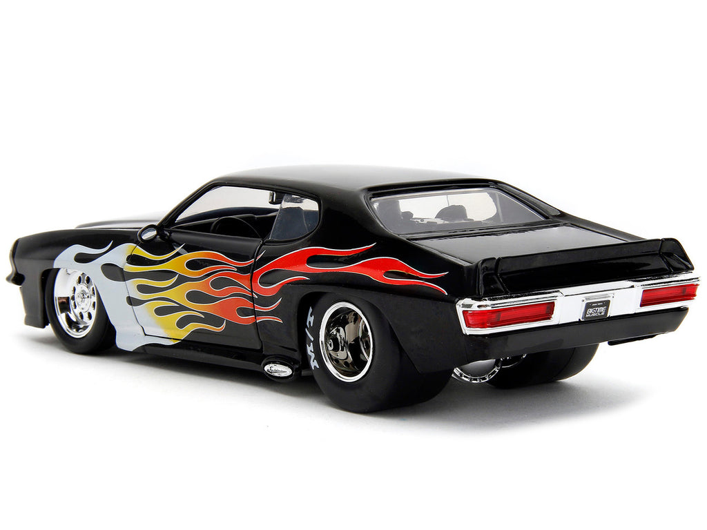 1971 Pontiac GTO Black with Flame Graphics "Bigtime Muscle" Series 1/24 Diecast Model Car by Jada-4