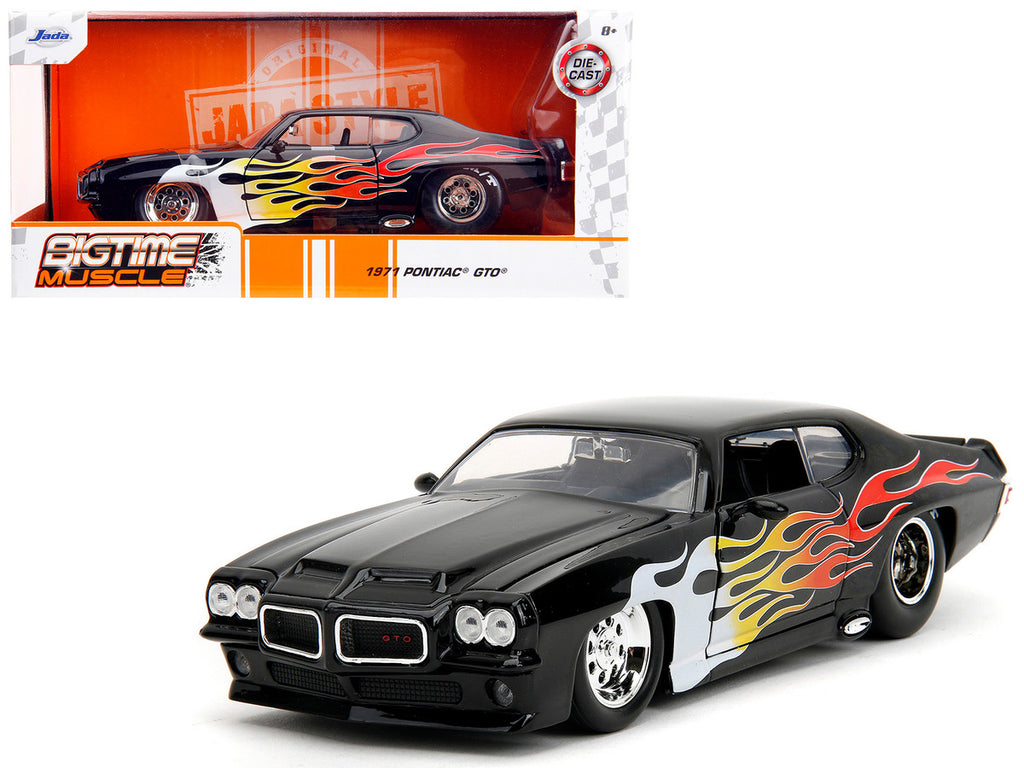 1971 Pontiac GTO Black with Flame Graphics "Bigtime Muscle" Series 1/24 Diecast Model Car by Jada-0