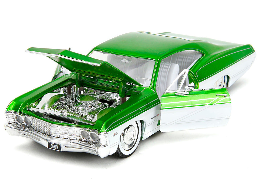 1967 Chevrolet Impala SS Green Metallic and White with White Interior "Bigtime Muscle" Series 1/24 Diecast Model Car by Jada-1