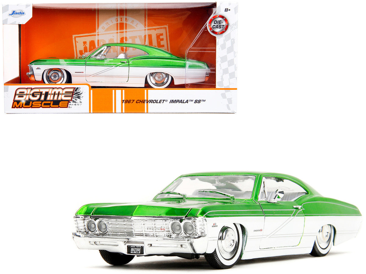 1967 Chevrolet Impala SS Green Metallic and White with White Interior "Bigtime Muscle" Series 1/24 Diecast Model Car by Jada-0