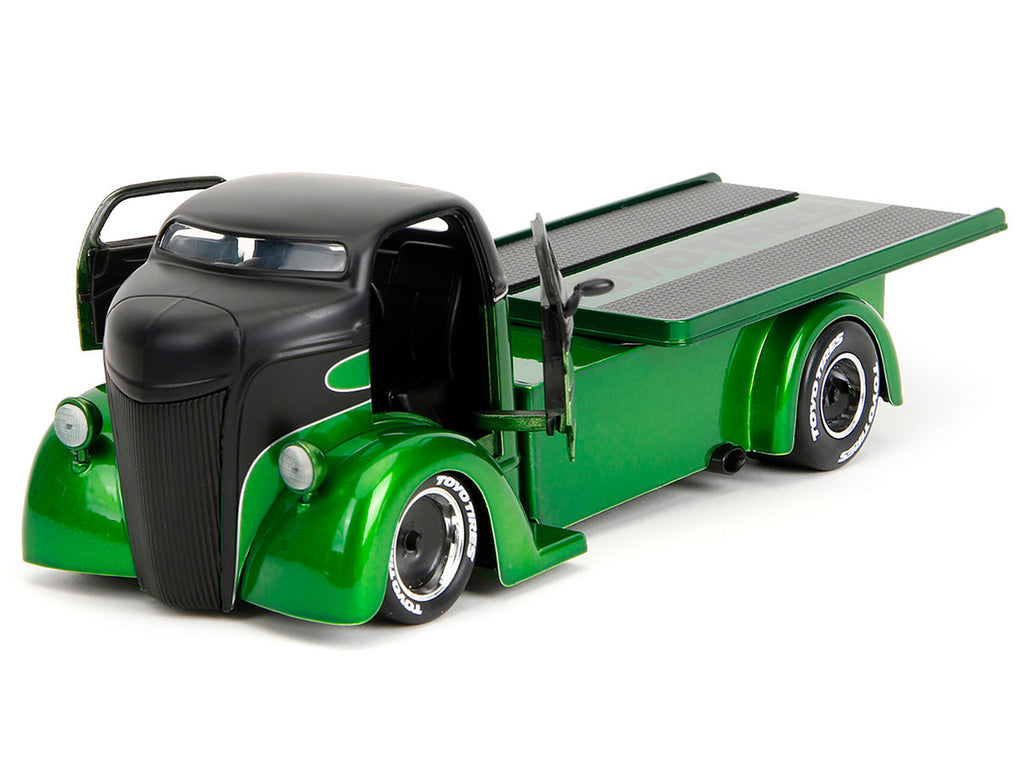 1947 Ford COE Flatbed Truck Green Metallic and Matt Black "Toyo Tires" with Extra Wheels "Just Trucks" Series 1/24 Diecast Model Car by Jada-2