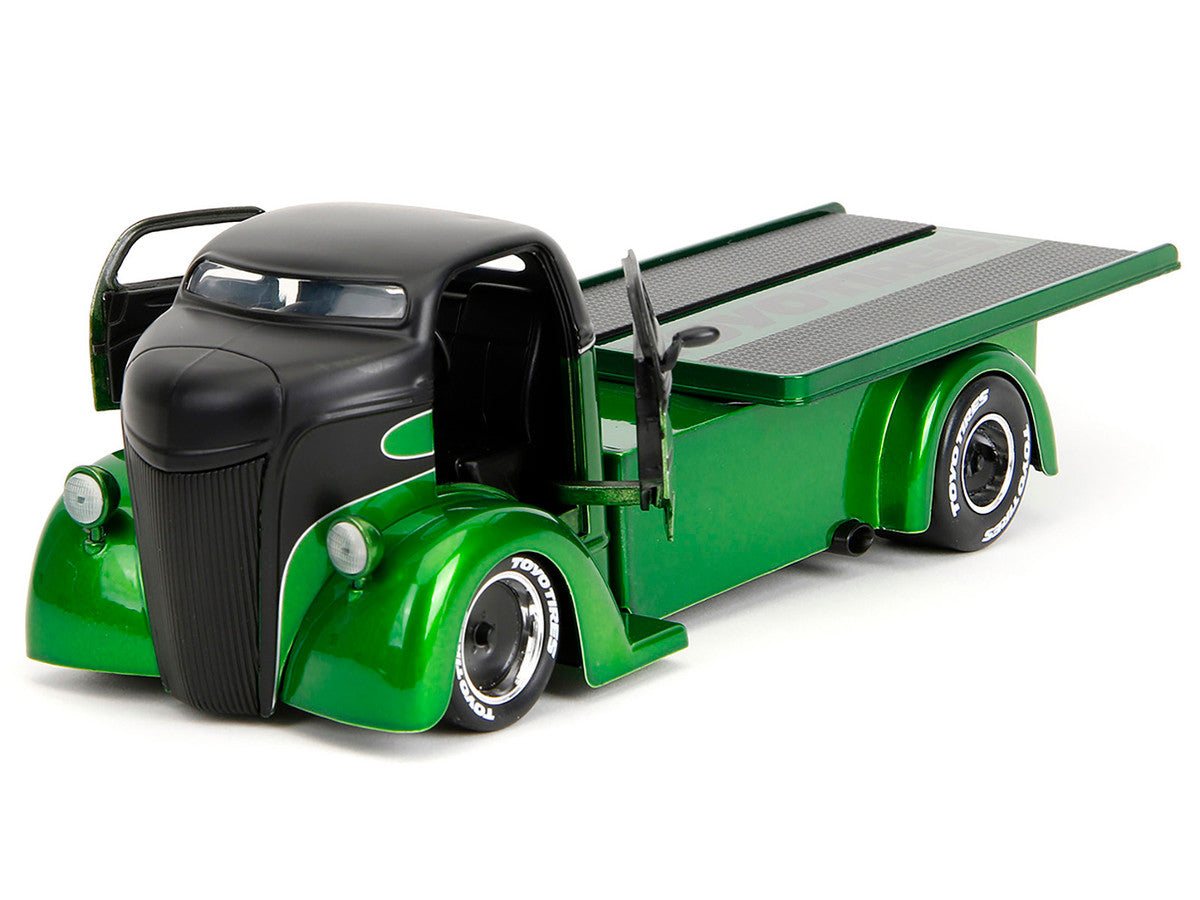 1947 Ford COE Flatbed Truck Green Metallic and Matt Black "Toyo Tires" with Extra Wheels "Just Trucks" Series 1/24 Diecast Model Car by Jada-2