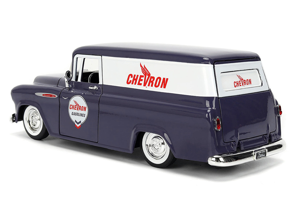 1957 Chevrolet Suburban "Chevron" Dark Blue with White Stripes and Chevron Gas Pump "Just Trucks" Series 1/24 Diecast Model Car by Jada-4