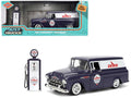 1957 Chevrolet Suburban "Chevron" Dark Blue with White Stripes and Chevron Gas Pump "Just Trucks" Series 1/24 Diecast Model Car by Jada-0