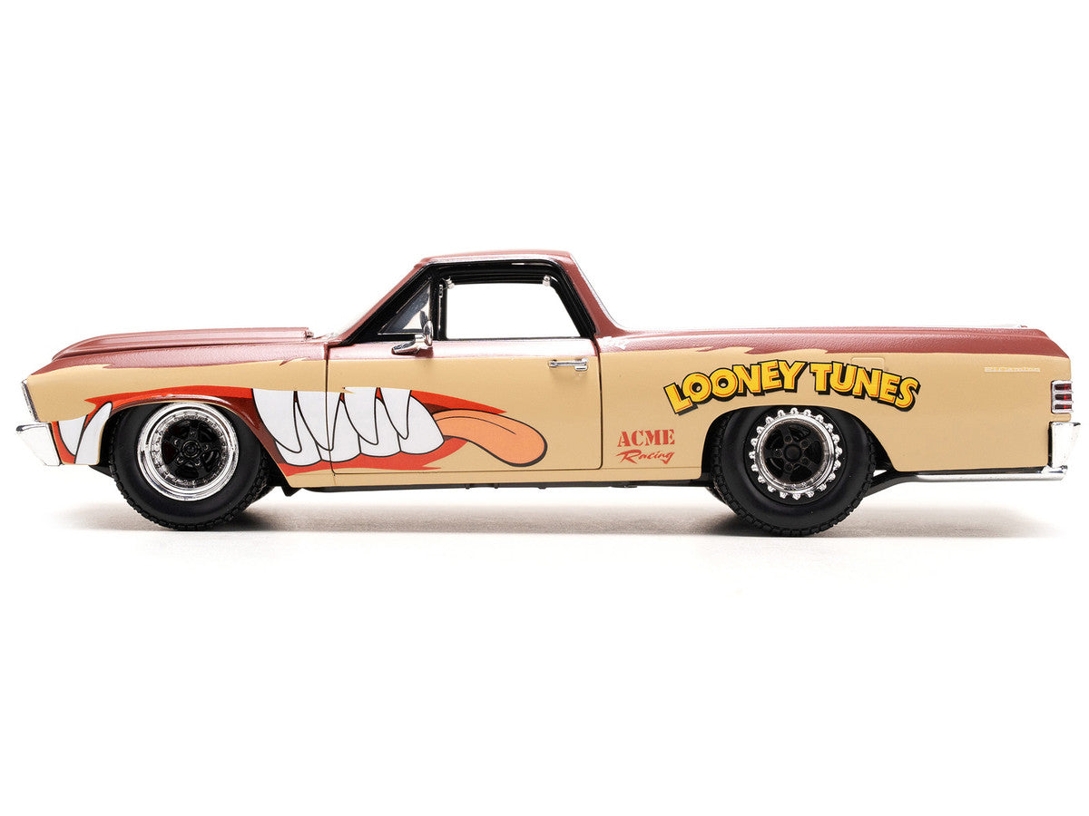 1967 Chevrolet El Camino Brown and Beige with Graphics and Tasmanian Devil (Taz) Diecast Figure "Looney Tunes" "Hollywood Rides" Series 1/24 Diecast Model Car by Jada-2