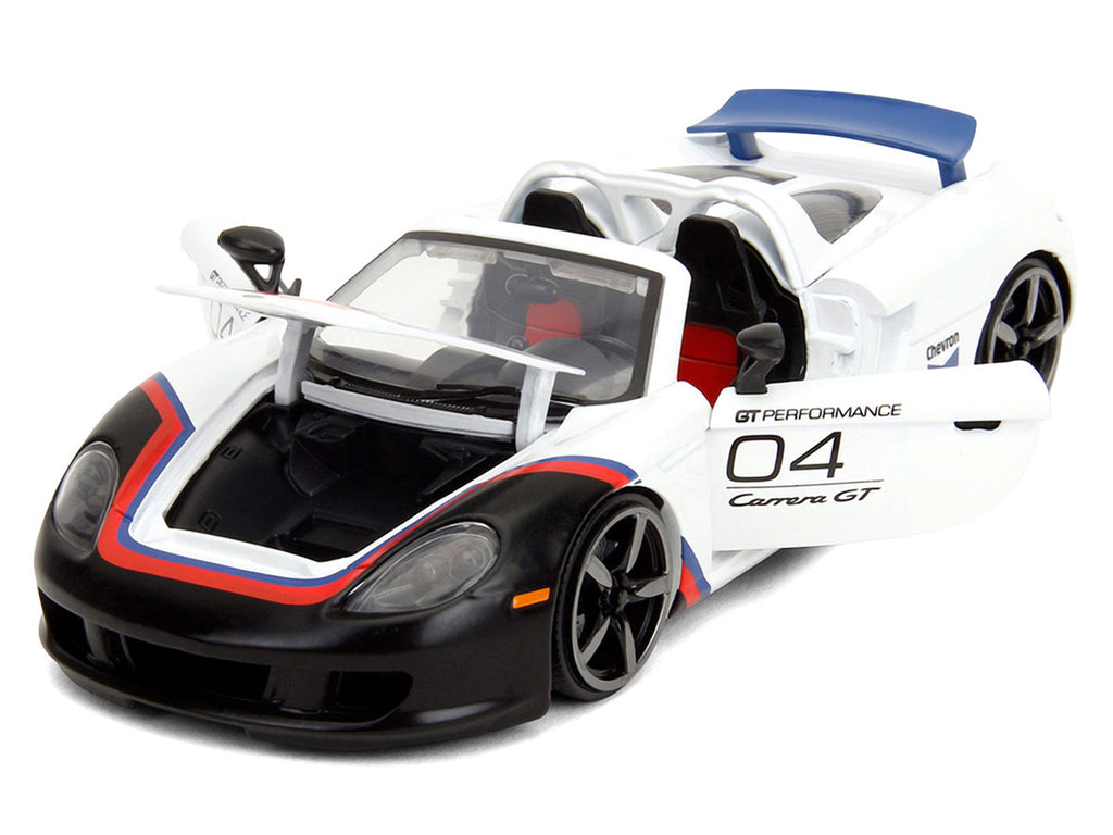 Porsche Carrera GT Convertible #04 "Chevron" White with Graphics "Hyper-Spec" Series 1/24 Diecast Model Car by Jada-2