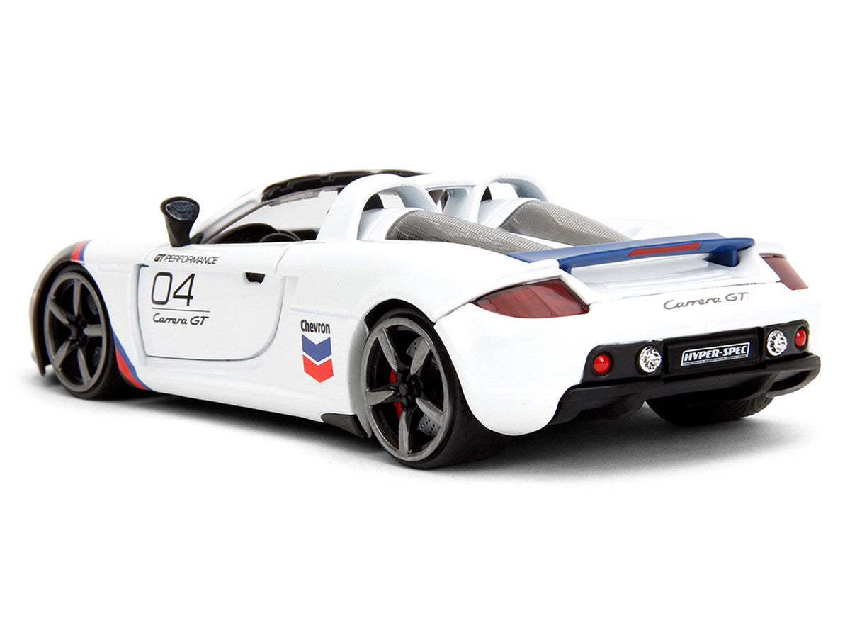Porsche Carrera GT Convertible #04 "Chevron" White with Graphics "Hyper-Spec" Series 1/24 Diecast Model Car by Jada-1